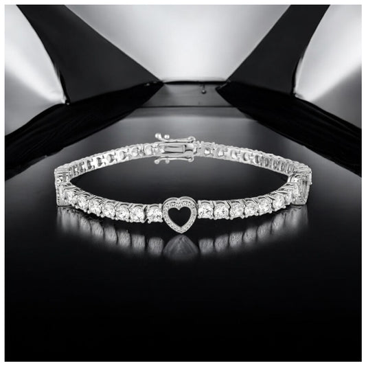 SALE | ICED OUT "SILVER/BLACK HEART CLOVER TENNIS" ARMBAND