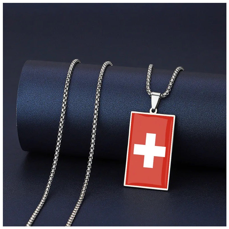 EDELSTAHL "SWITZERLAND FLAG" LÄNDERKETTE - ICERAIN JEWELRY