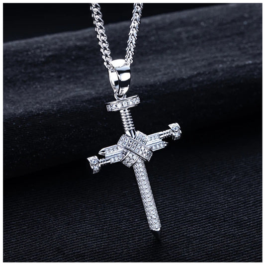 ICED OUT MOISSANITE "SCREW CROSS" WEISSGOLD 925S SILVER KETTE - ICERAIN JEWELRY