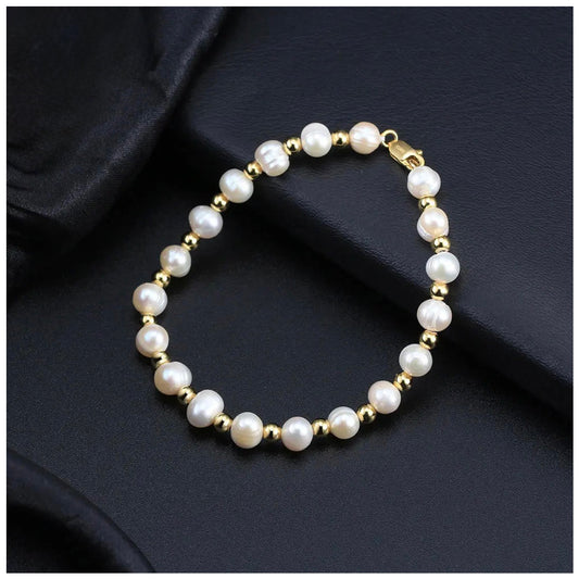 925S SILVER 18K GOLD "NATURAL PEARL" ARMBAND - ICERAIN JEWELRY