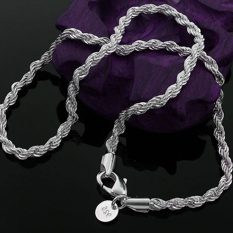 Luxus 925S Silver 4mm "Rope" Kette