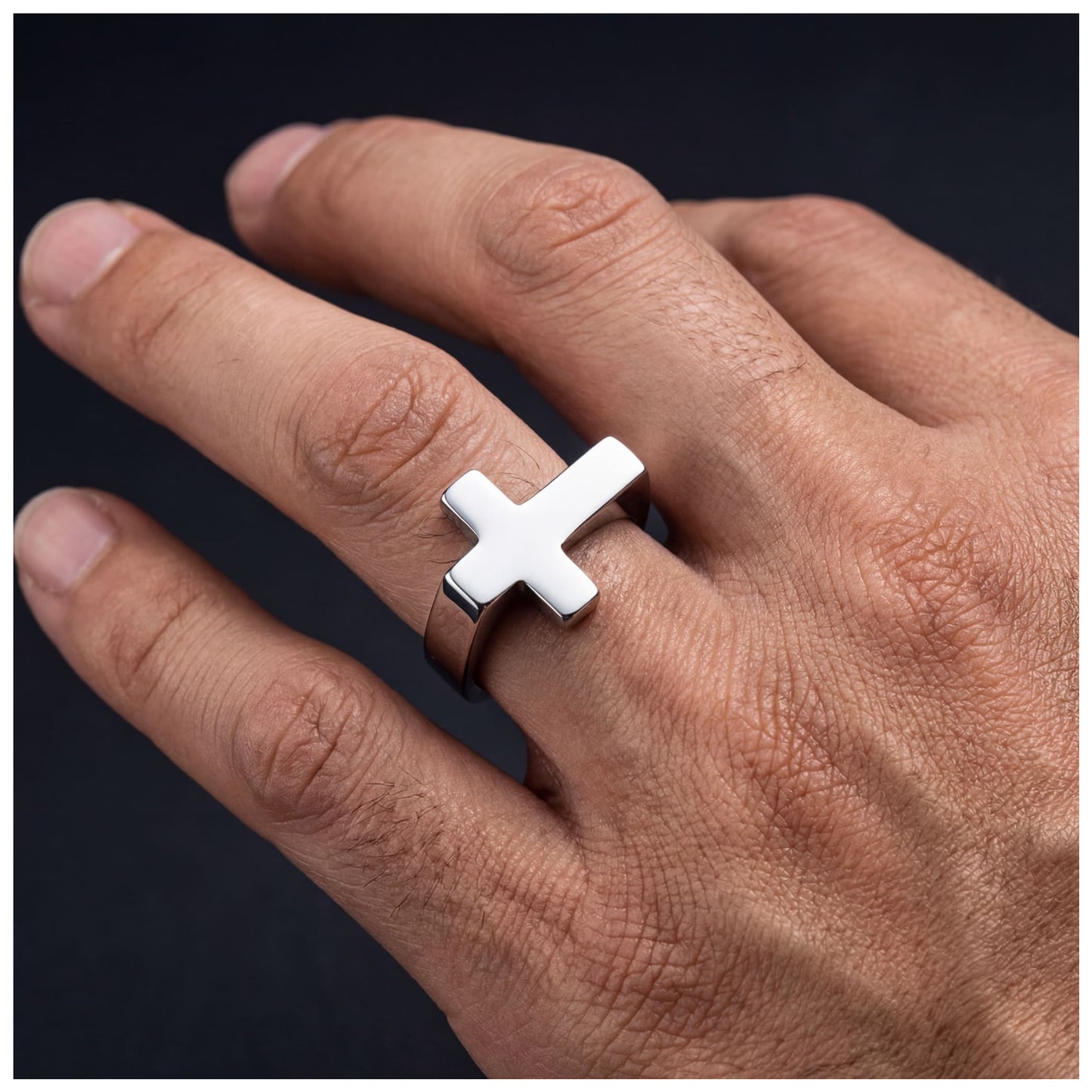 SALE | EDELSTAHL GRÖßE 11 (20.5MM DURCHMESSER) "SILVER CROSS V2" RING - ICERAIN JEWELRY