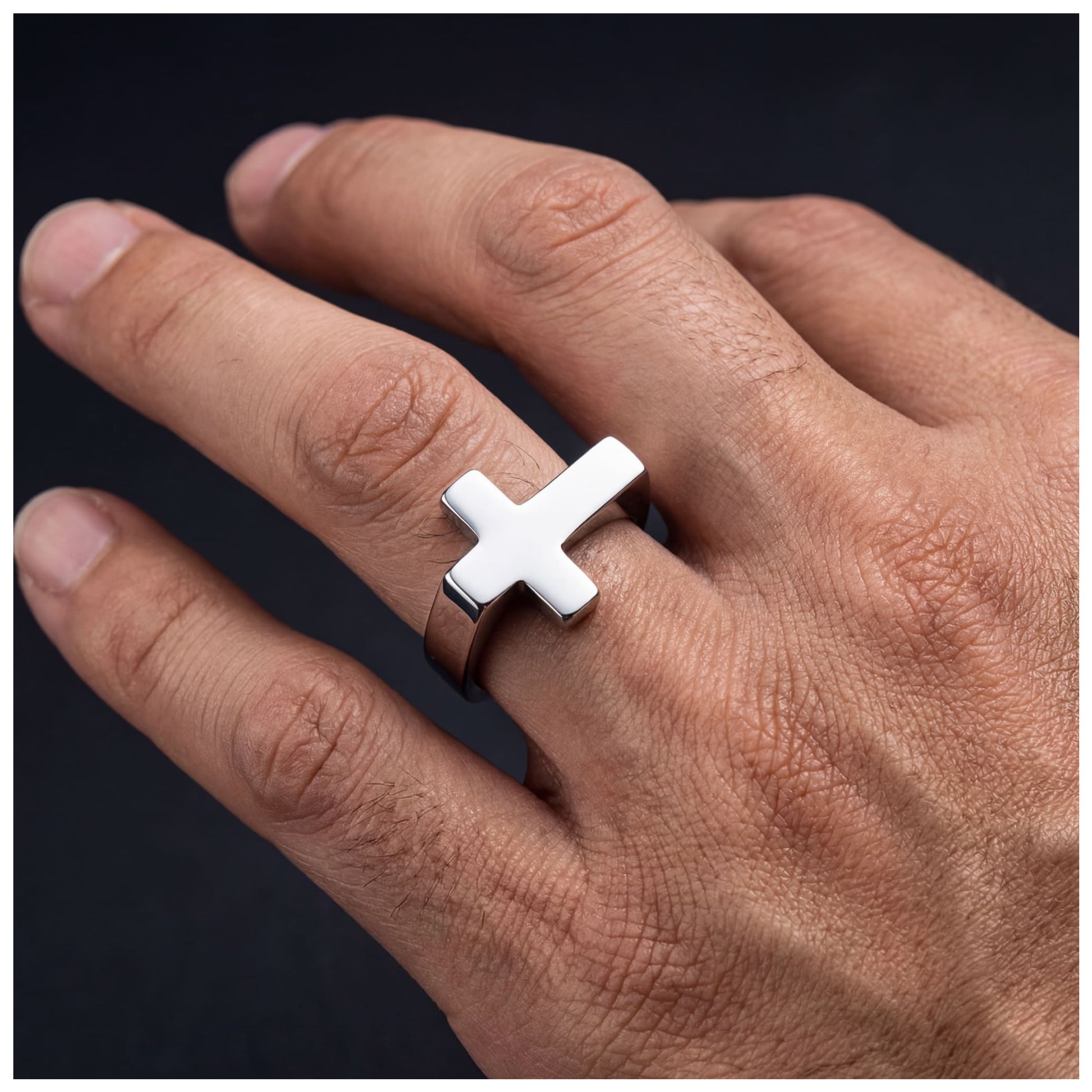 SALE | EDELSTAHL GRÖßE 11 (20.5MM DURCHMESSER) "SILVER CROSS V2" RING - ICERAIN JEWELRY