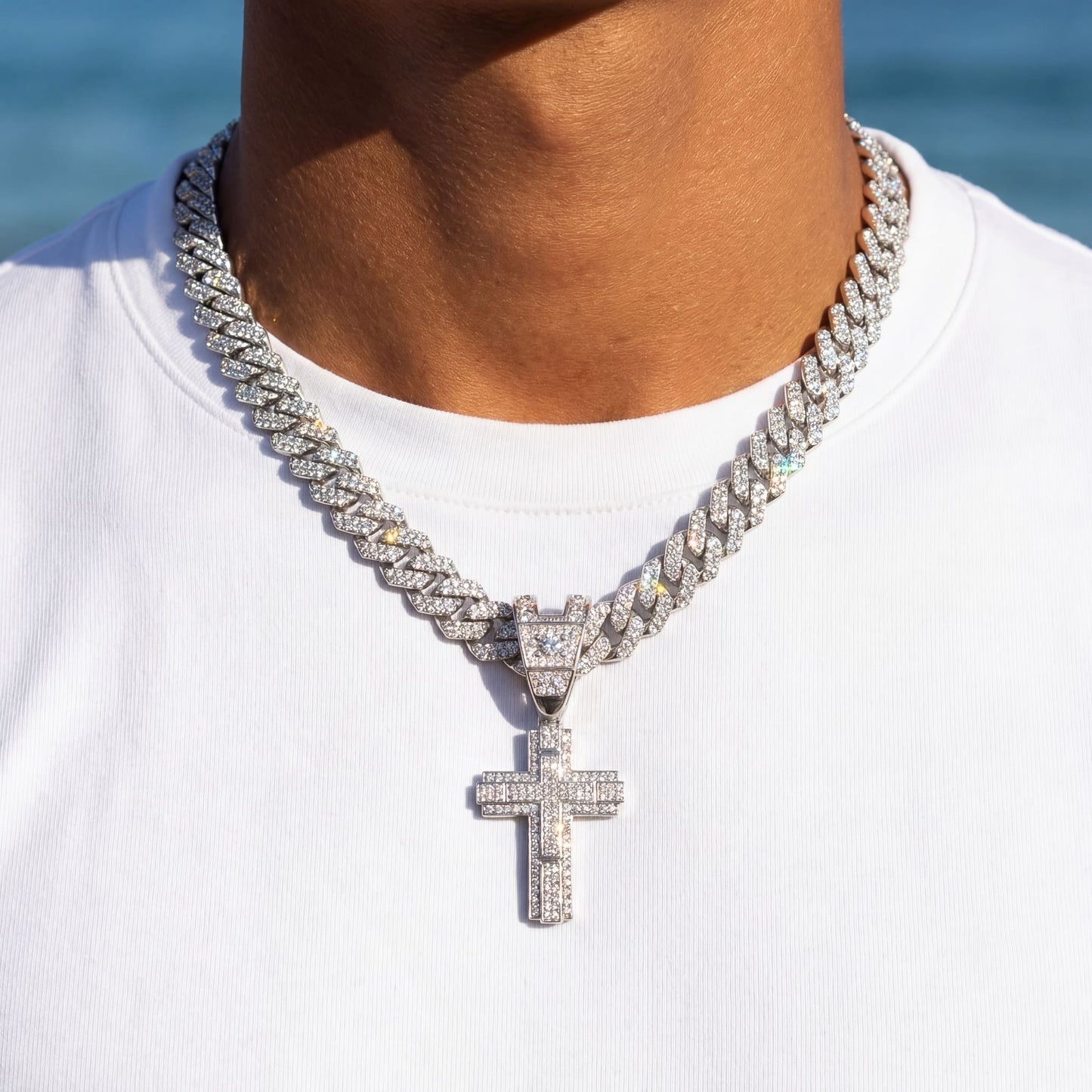 SALE | ICED OUT 60CM "SILVER PRONG CUBAN CROSS" KETTE - ICERAIN JEWELRY