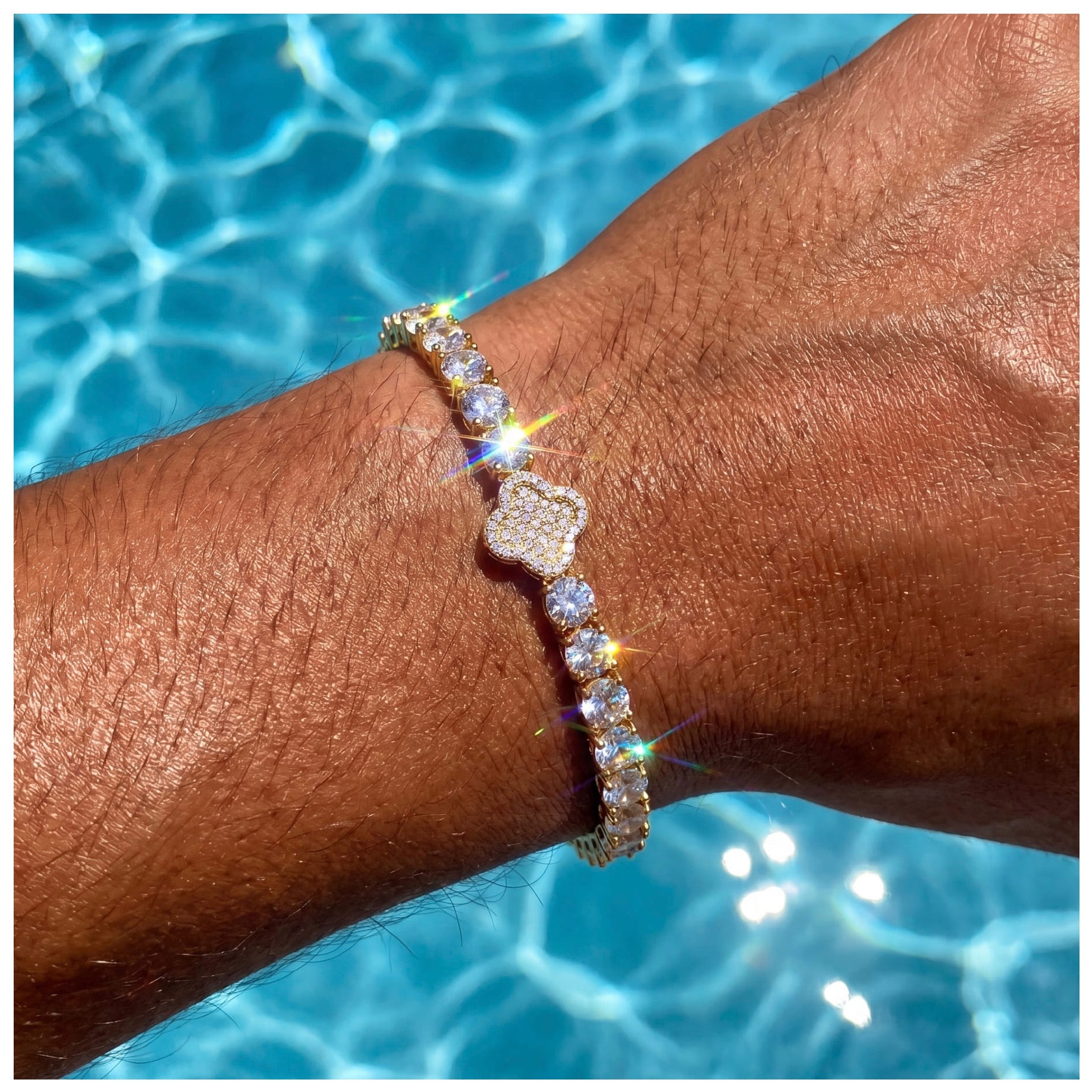 ICED OUT "GOLD CLOVER TENNIS" ARMBAND - ICERAIN JEWELRY