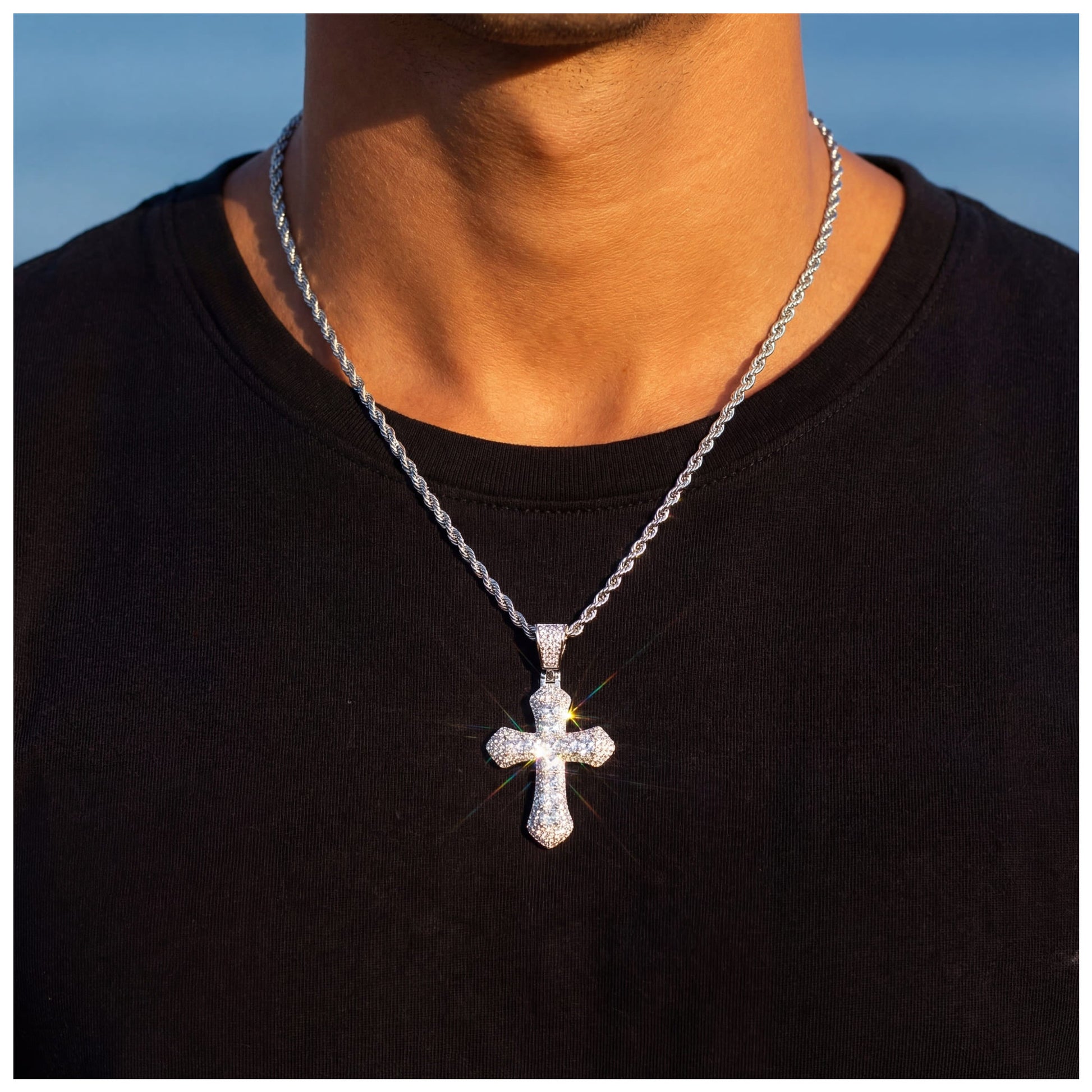 SALE | ICED OUT 60CM "SILVER CROSS" KETTE - ICERAIN JEWELRY