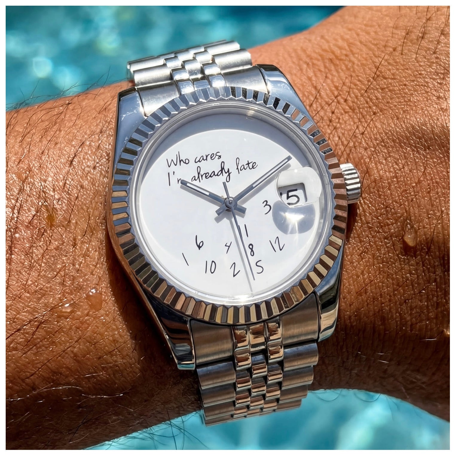 EDELSTAHL AUTOMATIK 36MM/39MM "WHO CARES I´M ALREADY LATE" UHR - ICERAIN JEWELRY