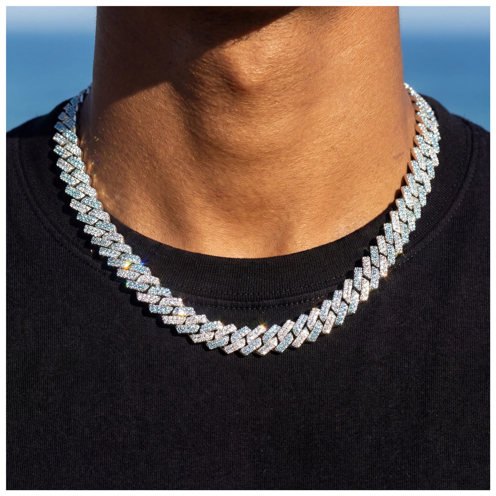 ICED OUT 14MM "SILVER/BLUE PRONG CUBAN" KETTE [CLASSIC VERSION] - ICERAIN JEWELRY