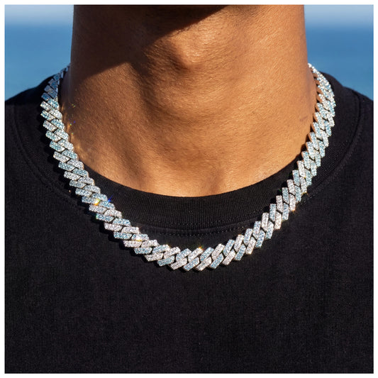 ICED OUT 14MM "SILVER/BLUE PRONG CUBAN" KETTE [CLASSIC VERSION] - ICERAIN JEWELRY