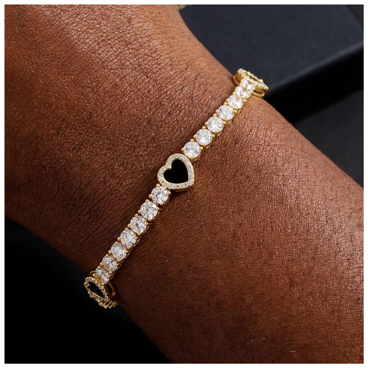 SALE | ICED OUT "GOLD/BLACK HEART CLOVER TENNIS" ARMBAND - ICERAIN JEWELRY