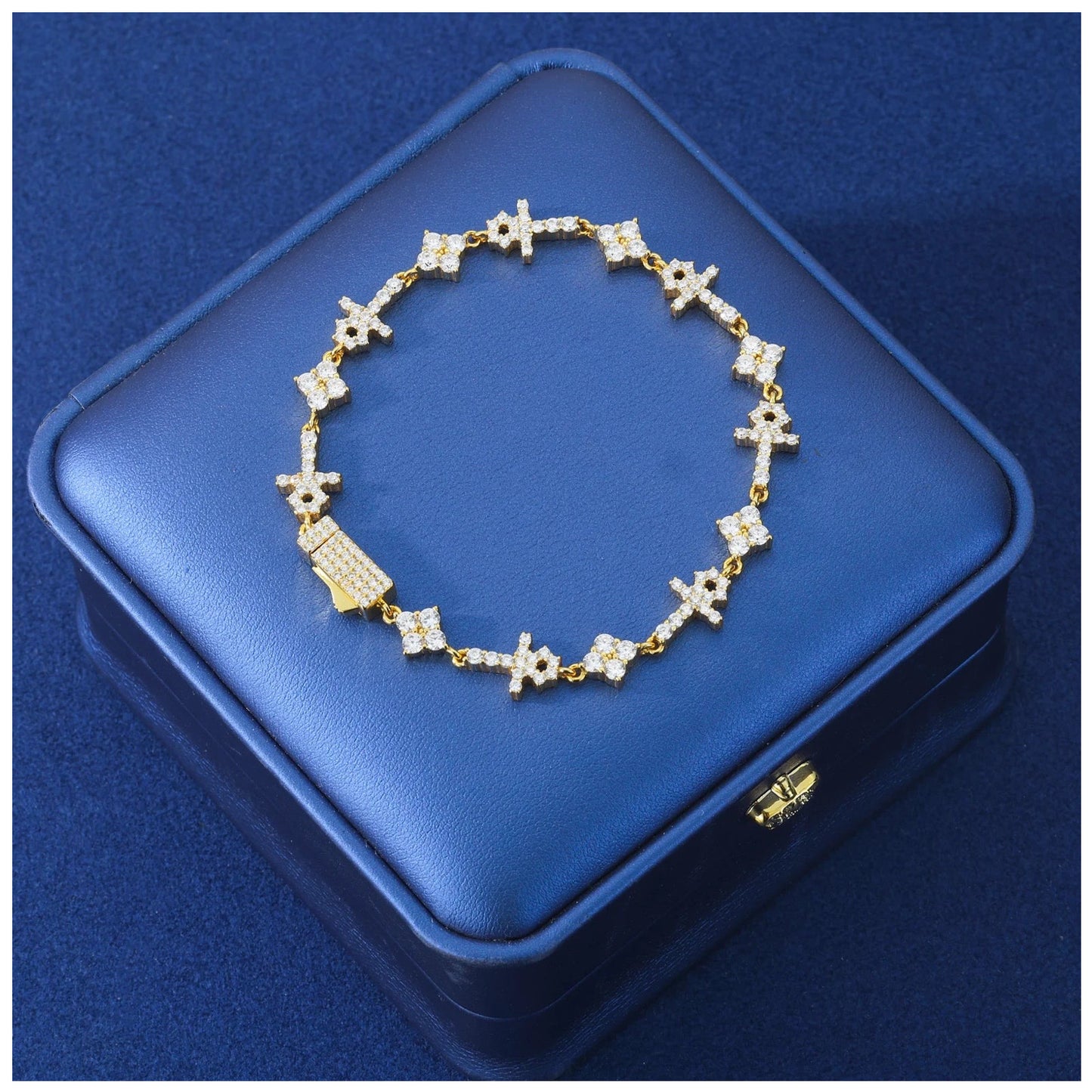 ICED OUT 8MM MOISSANITE "CROSS ANCHOR" WEISSGOLD 925S SILVER ARMBAND