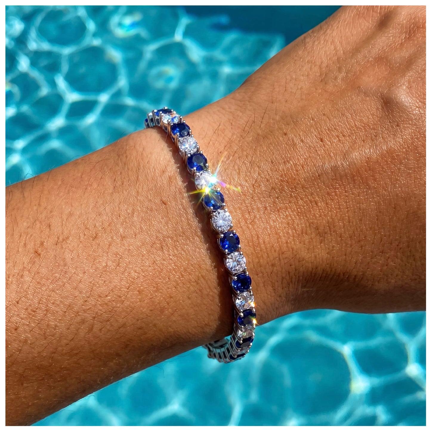 ICED OUT 5MM "SILVER/BLUE TENNIS" ARMBAND - ICERAIN JEWELRY