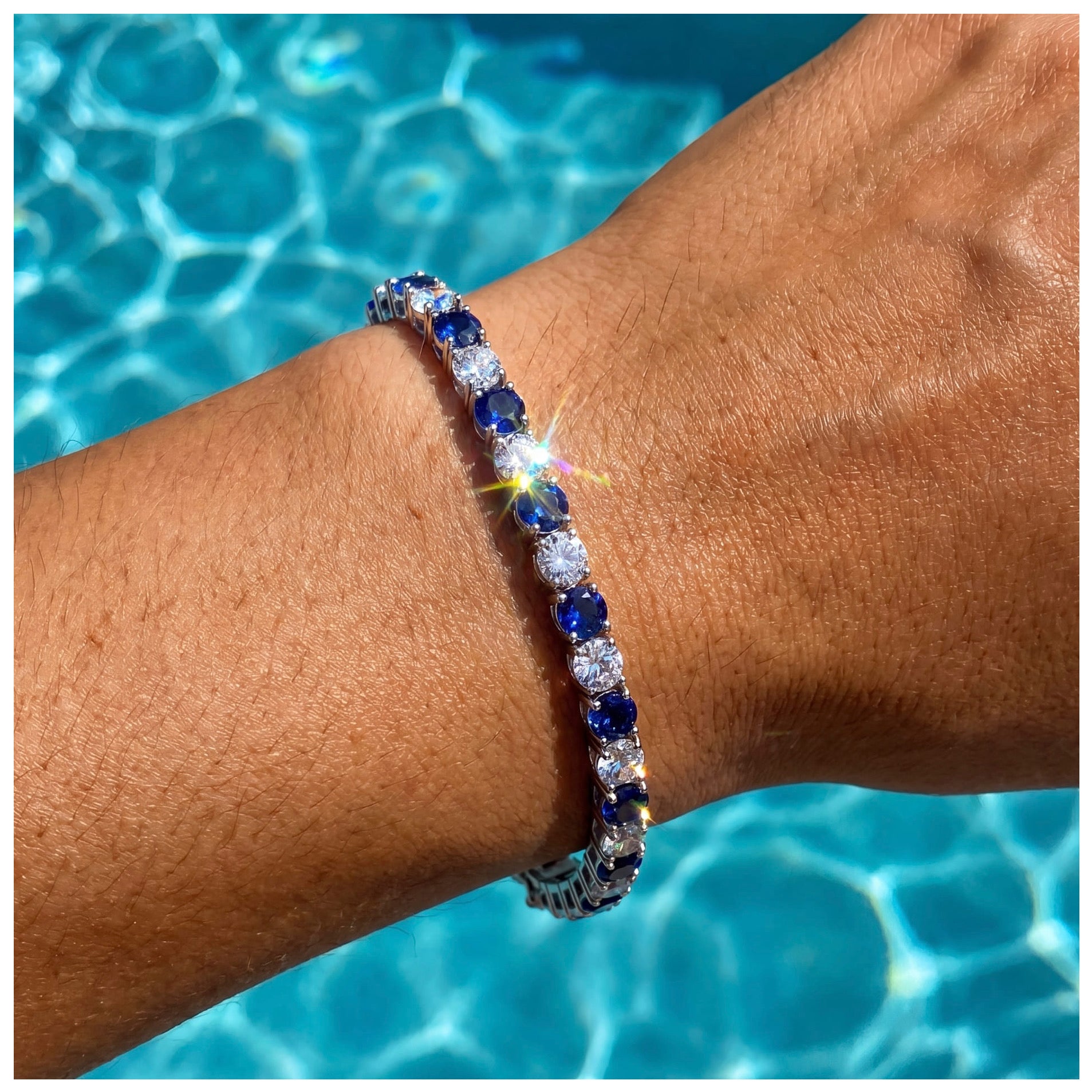 ICED OUT 5MM "SILVER/BLUE TENNIS" ARMBAND - ICERAIN JEWELRY