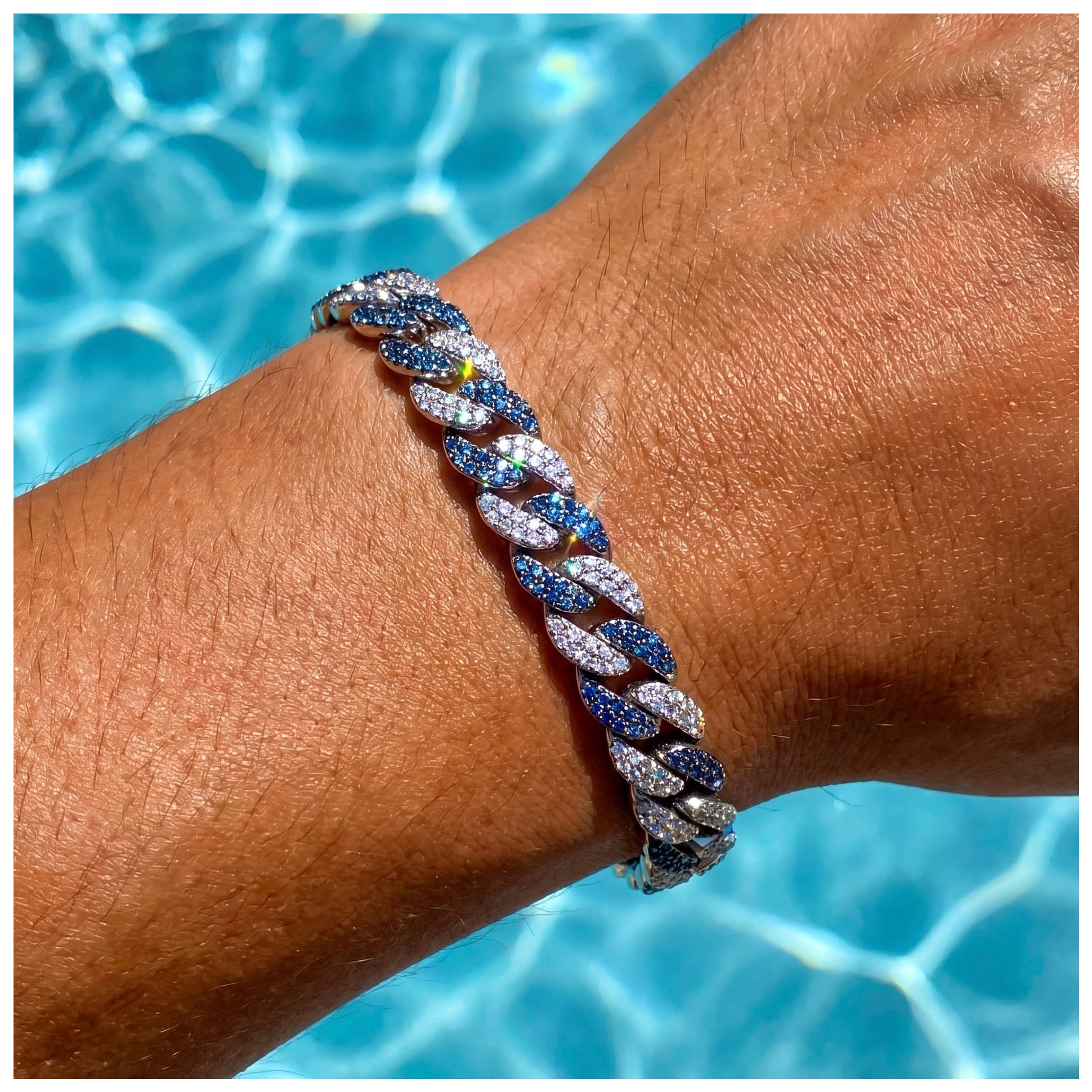 ICED OUT 9MM "SILVER/BLUE CHOPPER CUBAN" ARMBAND - ICERAIN JEWELRY