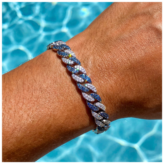 ICED OUT 9MM "SILVER/BLUE CHOPPER CUBAN" ARMBAND - ICERAIN JEWELRY