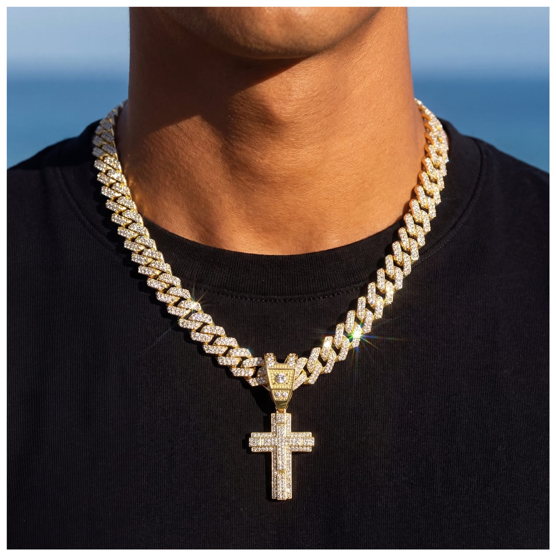 ICED OUT "GOLD PRONG CUBAN CROSS" KETTE - ICERAIN JEWELRY