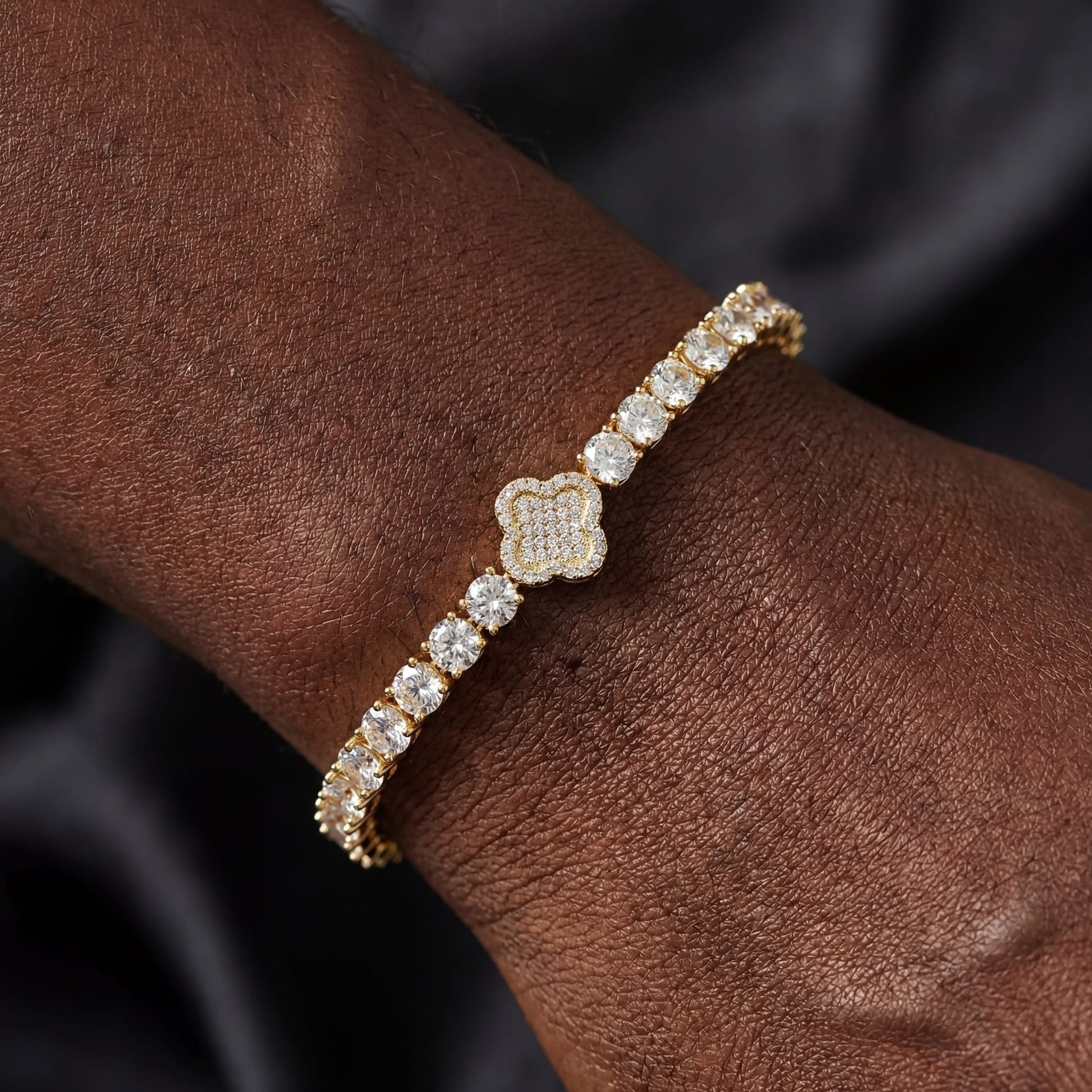 ICED OUT "GOLD CLOVER TENNIS" ARMBAND - ICERAIN JEWELRY
