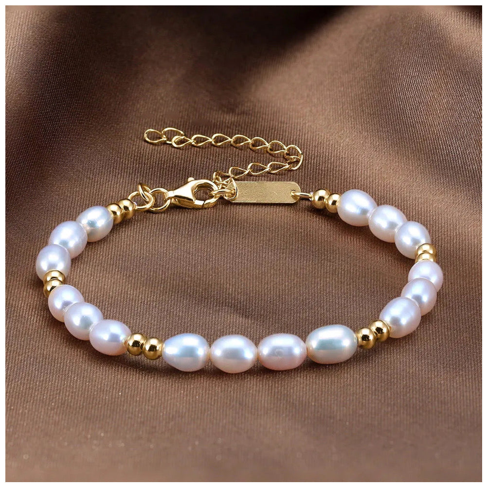 925S SILVER 14K GOLD "NATURAL PEARL V2" ARMBAND - ICERAIN JEWELRY