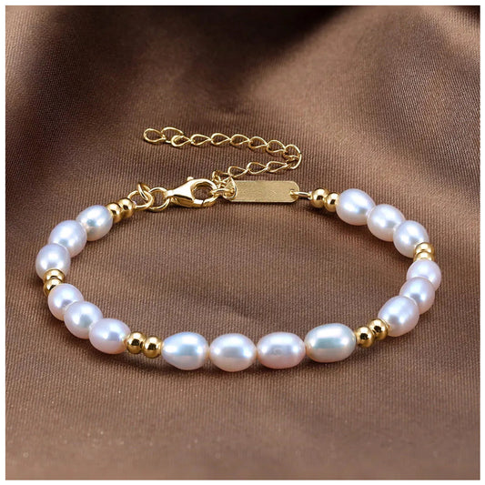 925S SILVER 14K GOLD "NATURAL PEARL V2" ARMBAND - ICERAIN JEWELRY
