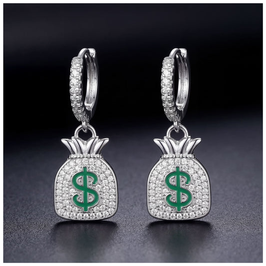 ICED OUT "SILVER CASHBAG" OHRRINGE - ICERAIN JEWELRY