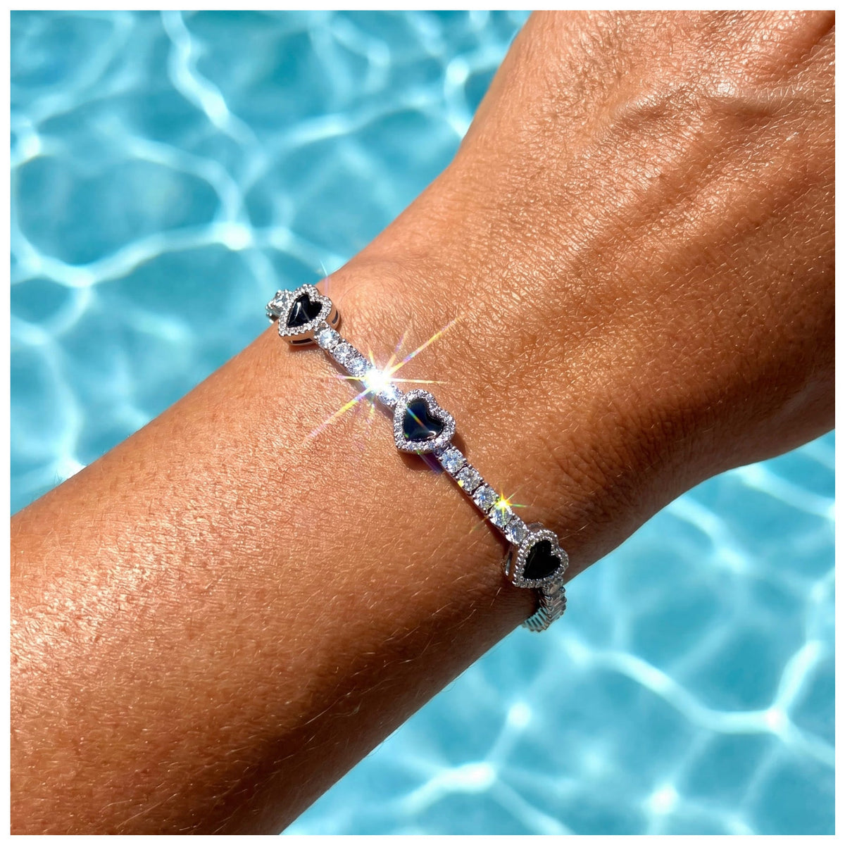 SALE | ICED OUT "SILVER/BLACK HEART CLOVER TENNIS" ARMBAND - ICERAIN JEWELRY