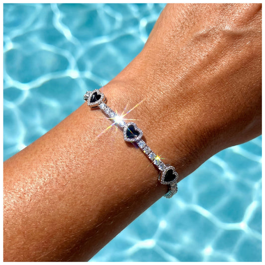 SALE | ICED OUT "SILVER/BLACK HEART CLOVER TENNIS" ARMBAND - ICERAIN JEWELRY