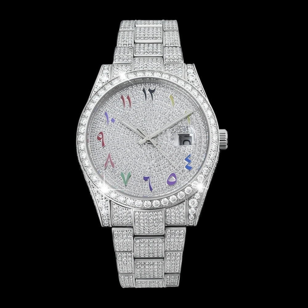 ICED OUT 41MM MOISSANITE "SILVER ARABIC MONAC V2" UHR - ICERAIN JEWELRY