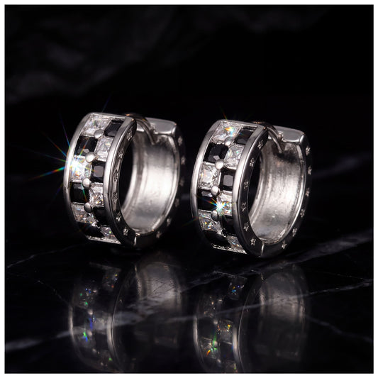 ICED OUT MOISSANITE "SILVER/BLACK CREOLES" WEISSGOLD 925S SILVER OHRRINGE