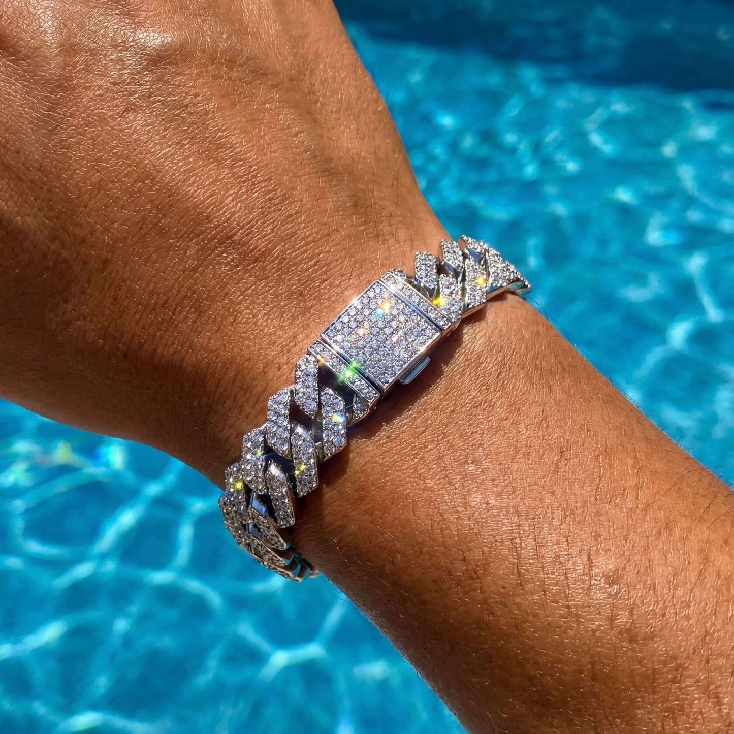 SALE | ICED OUT 14MM 23CM "SILVER PRONG CUBAN" ARMBAND [CLASSIC VERSION] - ICERAIN JEWELRY