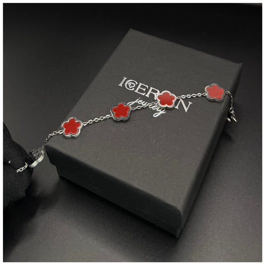 SALE | EDELSTAHL "SILVER/RED CLOVER" ARMBAND - ICERAIN JEWELRY