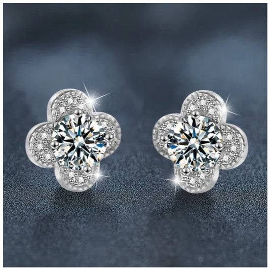 ICED OUT MOISSANITE "CLOVER" WEISSGOLD 925S SILVER OHRRINGE - ICERAIN JEWELRY