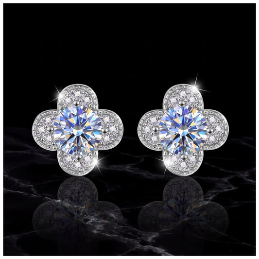 ICED OUT MOISSANITE "CLOVER" WEISSGOLD 925S SILVER OHRRINGE