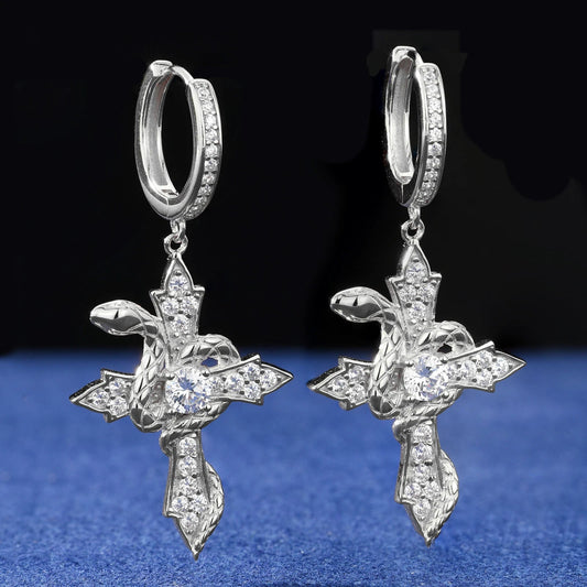 ICED OUT MOISSANITE "VIPER CROSS" WEISSGOLD 925S SILVER OHRRINGE - ICERAIN JEWELRY