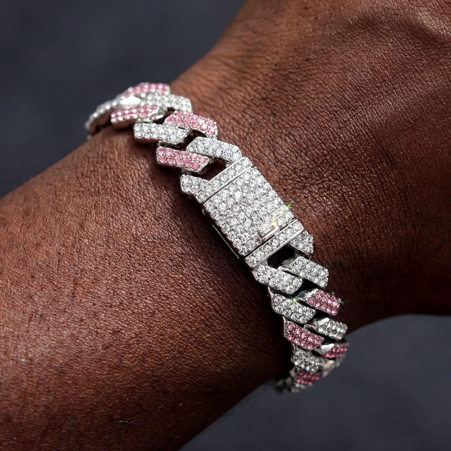 ICED OUT 14MM "SILVER/PINK PRONG CUBAN" ARMBAND [CLASSIC VERSION] - ICERAIN JEWELRY