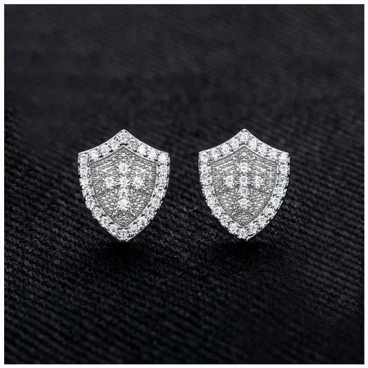 ICED OUT MOISSANITE "CROSS SHIELD" WEISSGOLD 925S SILVER OHRRINGE - ICERAIN JEWELRY