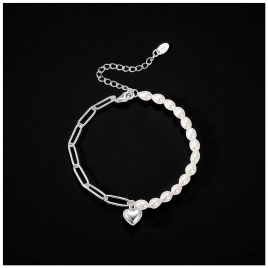 925S SILVER "PEARL LINK HEART" ARMBAND - ICERAIN JEWELRY