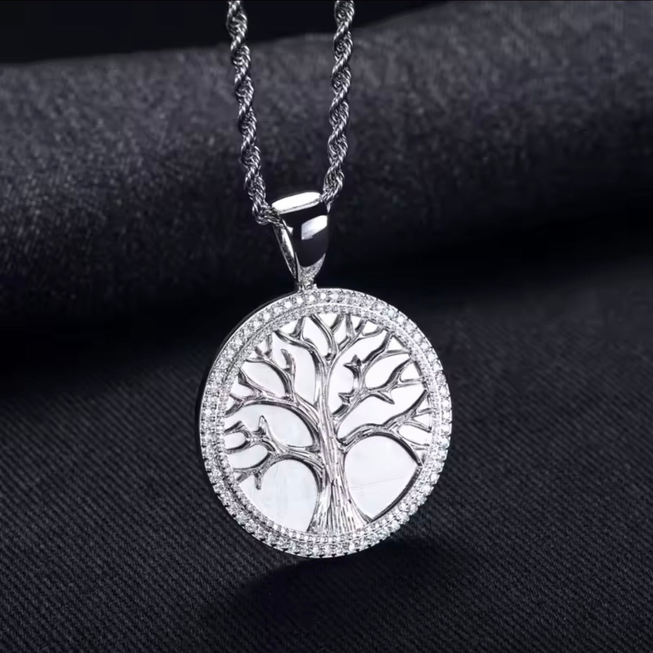 ICED OUT MOISSANITE "TREE OF LIFE" WEISSGOLD 925S SILVER KETTE