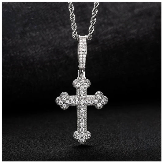 ICED OUT MOISSANITE "ROYALE CROSS" WEISSGOLD 925S SILVER KETTE - ICERAIN JEWELRY