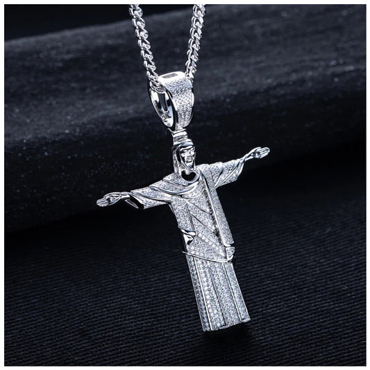 ICED OUT MOISSANITE "CHRISTUS" WEISSGOLD 925S SILVER KETTE - ICERAIN JEWELRY