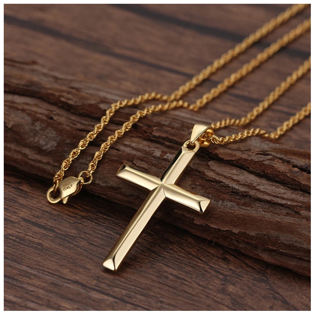 Luxus 925S Silver 14K Gold "Gold Cross" Kette - ICERAIN JEWELRY