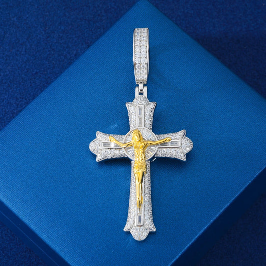 ICED OUT MOISSANITE "JESUS CROSS V2" WEISSGOLD 925S SILVER KETTE - ICERAIN JEWELRY