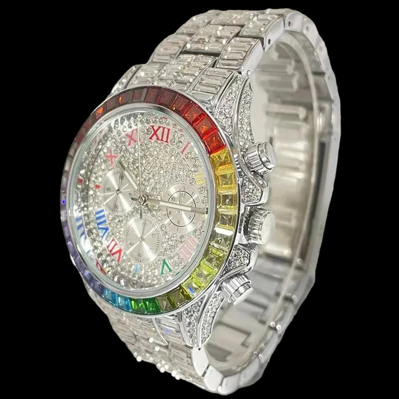 Luxus Designer Iced Out "Roma" Uhr + Box + Armbandkürzer