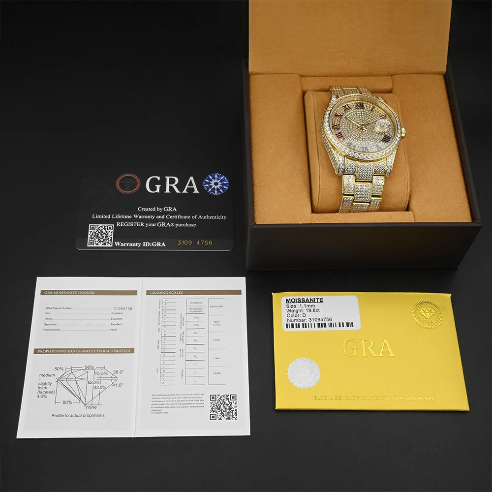 ICED OUT 41MM MOISSANITE "GOLD ROMA MONAC V2" UHR - ICERAIN JEWELRY