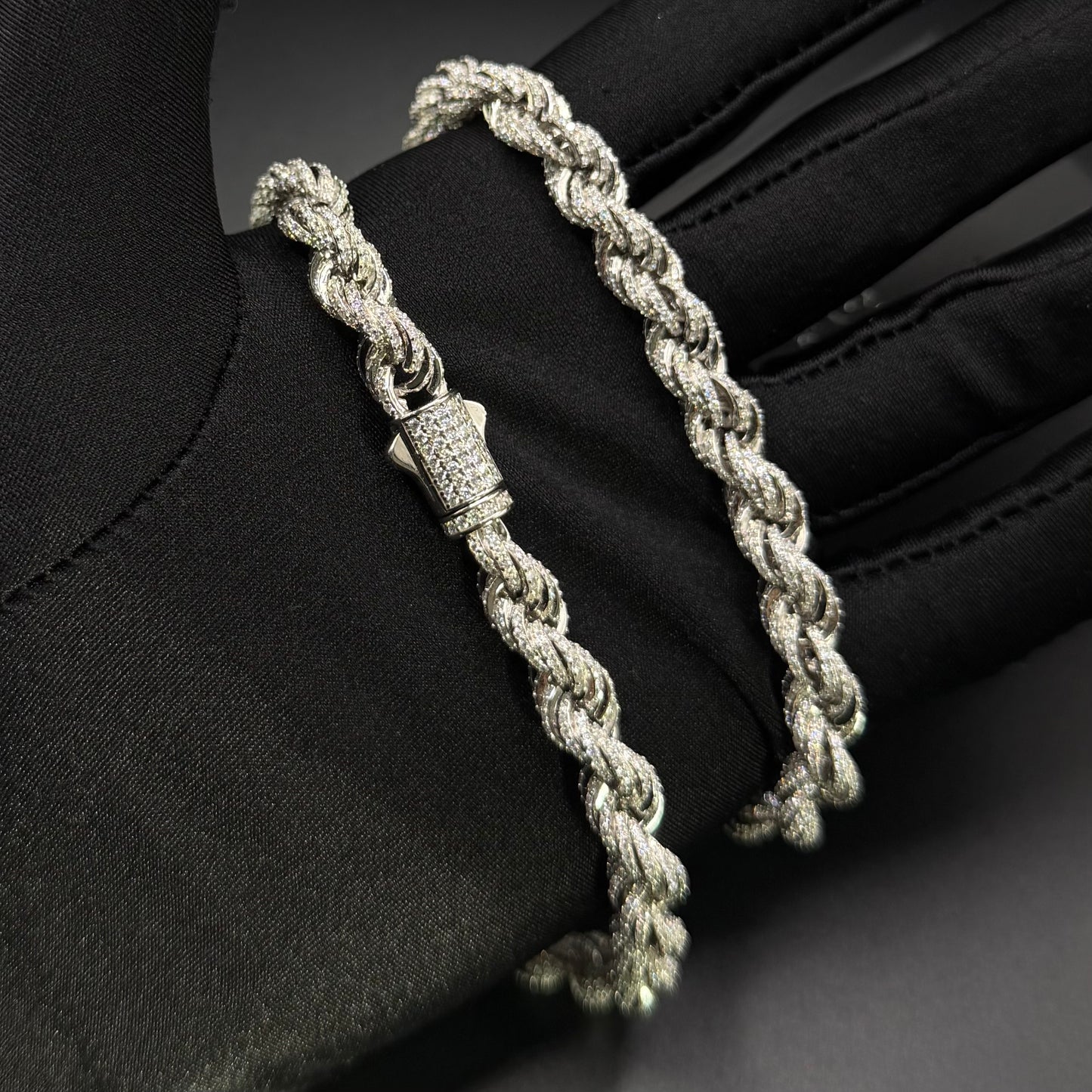 ICED OUT 8MM MOISSANITE "ROPE" WEISSGOLD 925S SILVER KETTE - ICERAIN JEWELRY