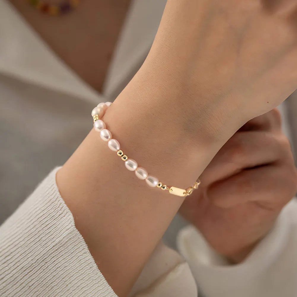 925S SILVER 14K GOLD "NATURAL PEARL V2" ARMBAND - ICERAIN JEWELRY