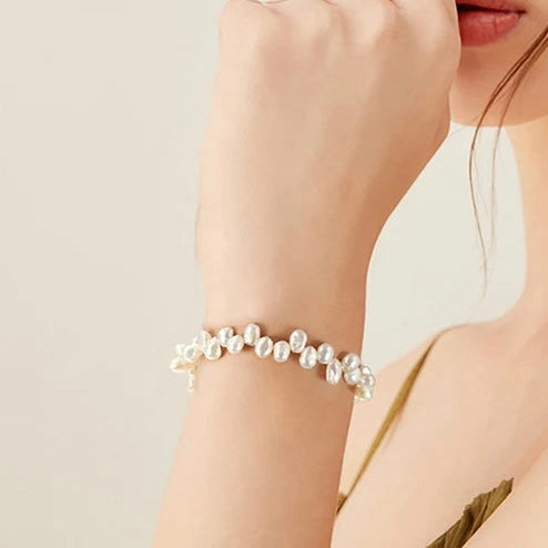 925S SILVER 14K GOLD "NATURAL FRESHWATER PEARL" ARMBAND - ICERAIN JEWELRY