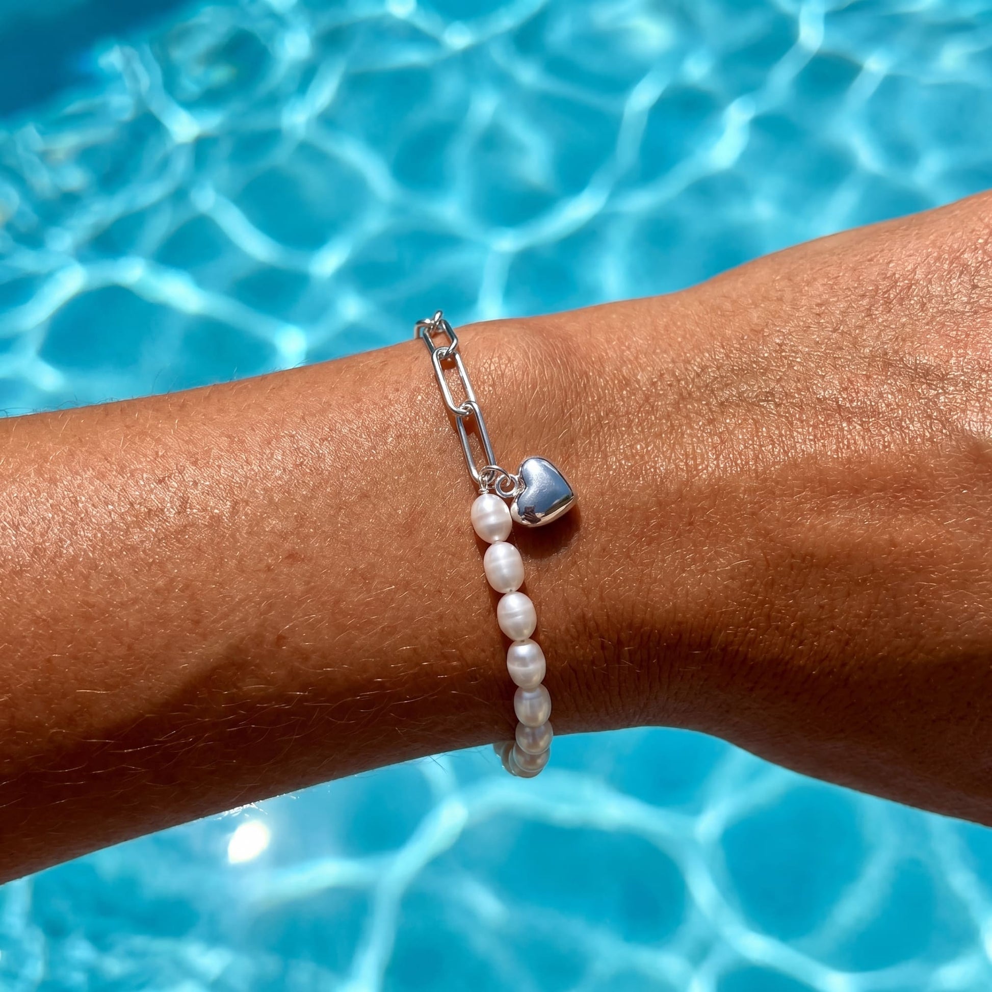 925S SILVER "PEARL LINK HEART" ARMBAND - ICERAIN JEWELRY