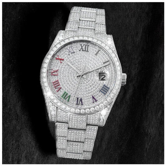 ICED OUT 41MM MOISSANITE "SILVER ROMA MONAC V2" UHR - ICERAIN JEWELRY