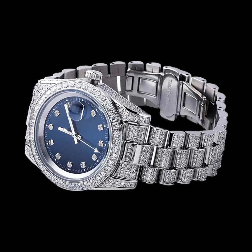 Luxus Designer Iced Out 44mm "Cosafima" 12K Whitegold Uhr + Box + Armbandkürzer