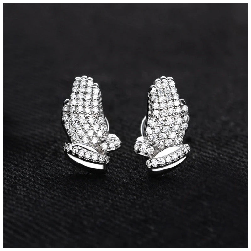 ICED OUT MOISSANITE "PRAY" WEISSGOLD 925S SILVER OHRRINGE - ICERAIN JEWELRY